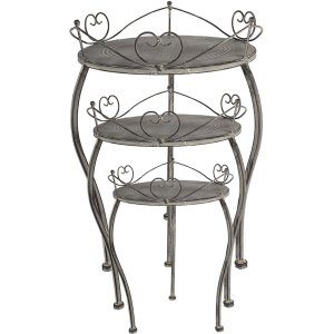 Clayre & Eef Masă de plantare Set de 3 Decor pentru inimă Stil rustic Fier gri