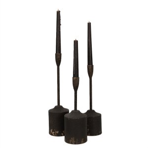 Clayre & Eef 6Y5474 Suport pentru lumânări (set de 3) Negru Ø 9x35 - Ø 9x30 - Ø 9x25 cm