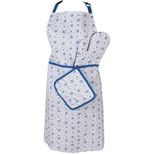 Clayre & Eef BRB44 Oven Mitt Bej Albastru 18x30 cm 100% Bumbac