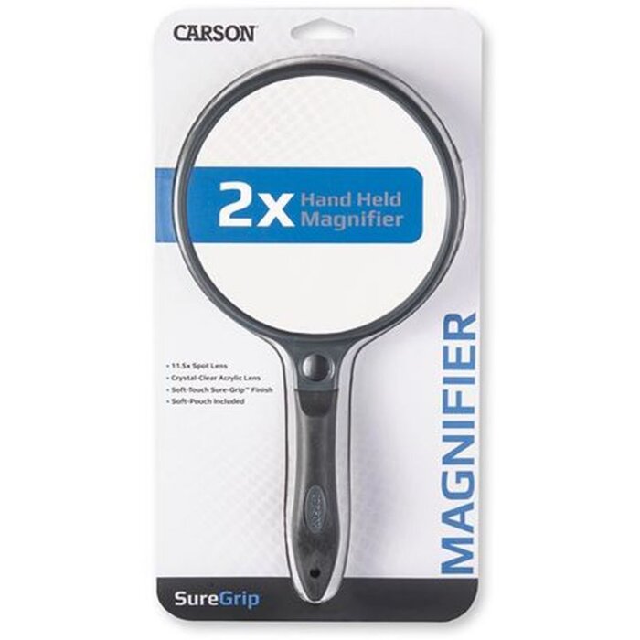 Lupă de mână Carson cu mâner din cauciuc Mărire 2x Diametru obiectiv 130mm