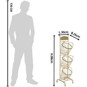 Clayre & Eef 5Y0643GO Raft de fier cu coșuri 30x25x98 cm Culoare aurie