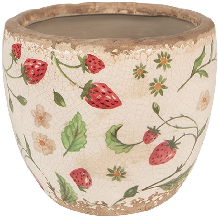 Clayre & Eef 6CE1634S Decorațiune Ghiveci de flori Ø 13x11 cm Bej Roșu