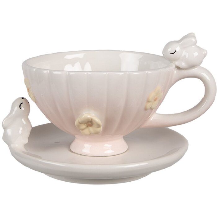 Clayre & Eef 6CE1699 Ceașcă de cafea cu farfurioară roz 200ml 14x11x9cm 14x13x5cm