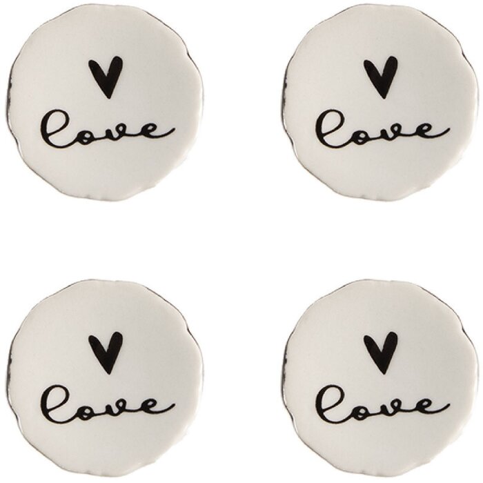 Clayre & Eef 65289 Buton de ușă Love White Black Ø 4x3/6 cm