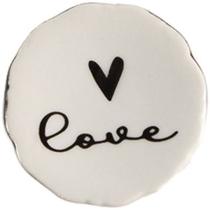 Clayre & Eef 65289 Buton de ușă Love White Black Ø 4x3/6 cm