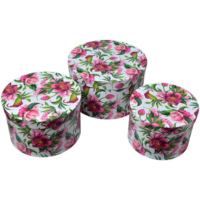 Clayre & Eef 65455 Set cutie pentru pălării 3 piese model floral Ø 26/22/19 cm