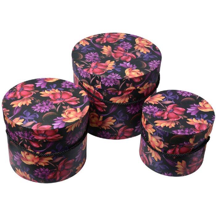 Clayre & Eef 65457 Set cutie pentru pălării 3 piese model floral Ø 23/20/17 cm