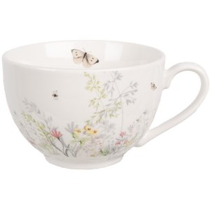 Clayre & Eef WFFKS Ceașcă de cafea cu farfurioară albă 250 ml 12x9x6 cm Ø 14x2 cm