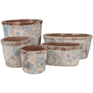 Clayre & Eef 6TE0528L Ghiveci de flori teracotă bej albastru 26x13x12 cm Stil rustic