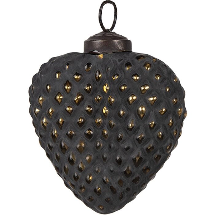 Clayre & Eef 6GL4529S Pom de Crăciun Bauble negru în formă de inimă 7x3x8 cm Sticlă