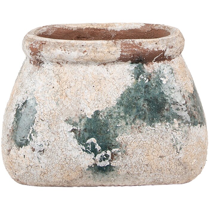 Clayre & Eef 6TE0536M Ghiveci de flori bej verde 20x14x13 cm Stil rustic