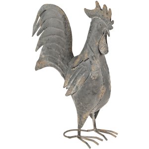 Clayre & Eef 6Y5611 Decorațiune Cocoș Metal Gri 30x14x40 cm