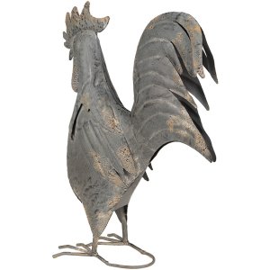 Clayre & Eef 6Y5611 Decorațiune Cocoș Metal Gri 30x14x40 cm