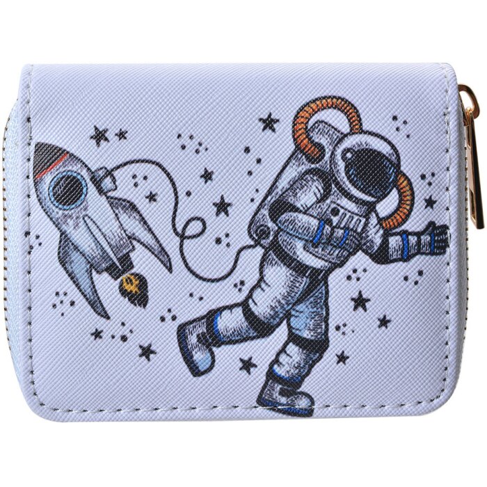 Juleeze JZWA0216 Portofel Alb Gri 11x9 cm Poliuretan Astronaut Rocket