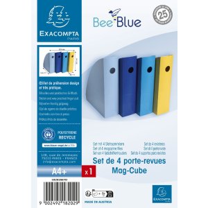 Exacompta 18202SETD Set de 4 dosare pentru reviste MAG-CUBE Bee Blue culori asortate