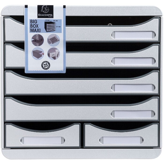 Exacompta cutie de sertare Big Box Maxi 6 compartimente gri deschis pentru organizarea biroului