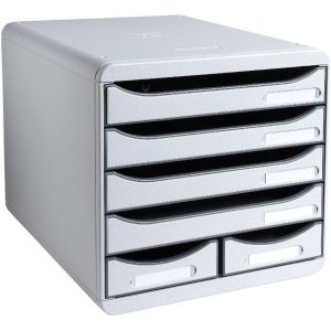 Exacompta cutie de sertare Big Box Maxi 6 compartimente gri deschis pentru organizarea biroului