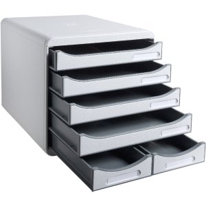 Exacompta cutie de sertare Big Box Maxi 6 compartimente gri deschis pentru organizarea biroului