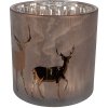 Clayre Eef tealight holder cerb motiv sticlă maro Ø 15x15 cm stil țară