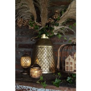 Clayre Eef LED Lanternă Sticlă colorată bronz Boho Ø 10x20 cm Baterii 2xAAA