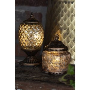 Clayre Eef LED Lanternă Sticlă colorată bronz Boho Ø 10x20 cm Baterii 2xAAA