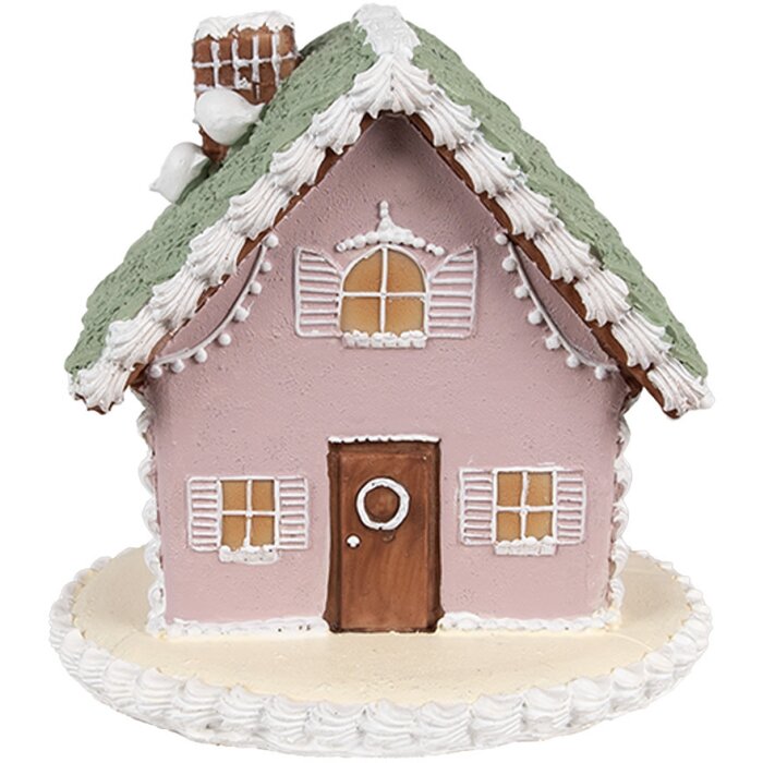 Clayre Eef Casă de turtă dulce 12 cm Roz Polyresin Decorațiune de Crăciun