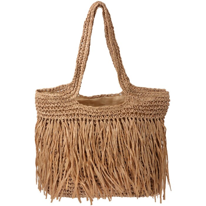 Juleeze Beach Bag 42x42 cm Brown Boho Design cu franjuri Sintetic