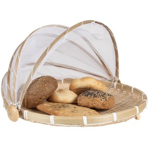 Clayre & Eef Food Hood Set 3 piese Bamboo Bej Alb 48x46x26 cm