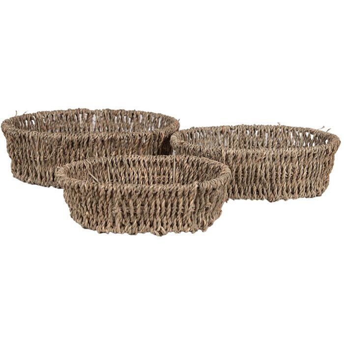 Clayre & Eef 65710 Set coș 3 piese 27x22x8 24x18x7 21x16x6 cm Seagrass Brown