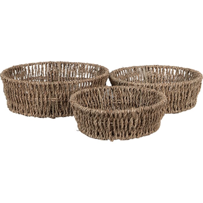 Clayre & Eef 65712 Set 3 coșuri de depozitare Sea Grass Brown Ø 24x8/22x7/19x6 cm