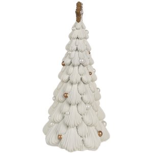 Clayre & Eef 6PR4245 Decorațiune pom de Crăciun alb maro Ø 15x31 cm Poliresină