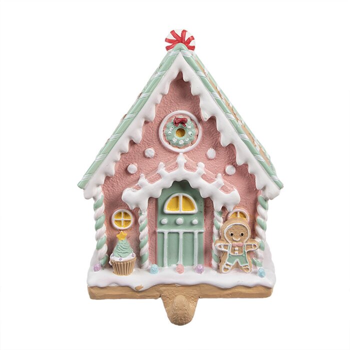 Clayre & Eef 6PR4264 Suport pentru ciorapi de Crăciun Casa de turtă dulce Roz 13x10x18 cm