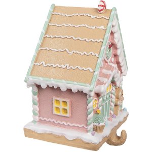 Clayre & Eef 6PR4264 Suport pentru ciorapi de Crăciun Casa de turtă dulce Roz 13x10x18 cm