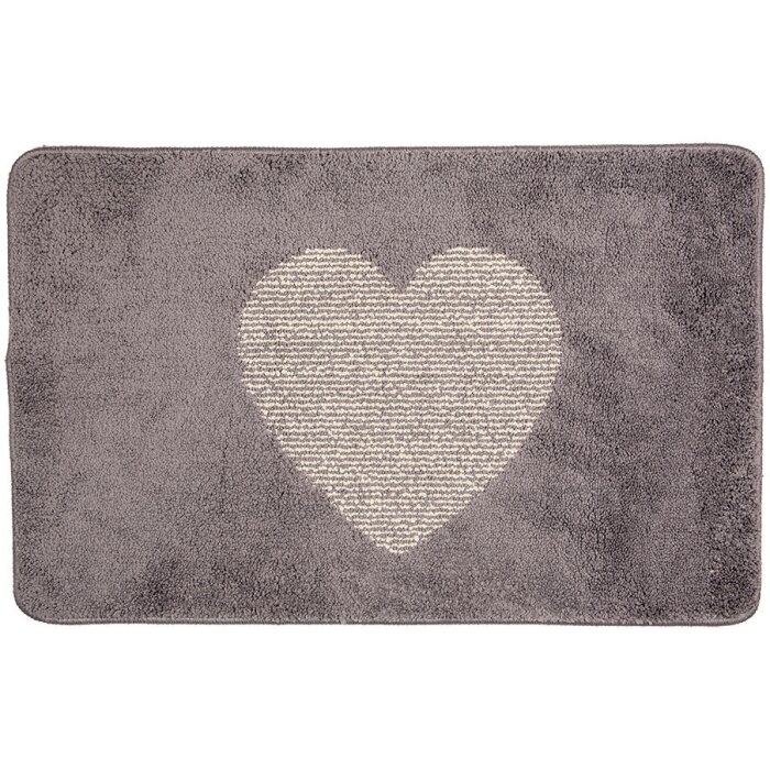 Clayre & Eef BM0008G Covoraș de baie Heart Grey 78x48x1 cm