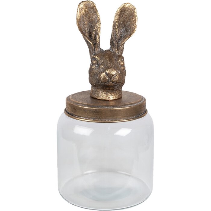 Clayre & Eef 6GL4952 Borcan de depozitare cu capac Bunny Sticlă aurie Ø 16x33 cm