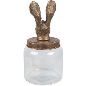 Clayre & Eef 6GL4952 Borcan de depozitare cu capac Bunny Sticlă aurie Ø 16x33 cm