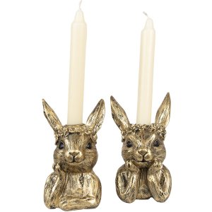 Clayre & Eef 6PR5102 Suport lumânare Rabbit Gold 9x8x15 cm