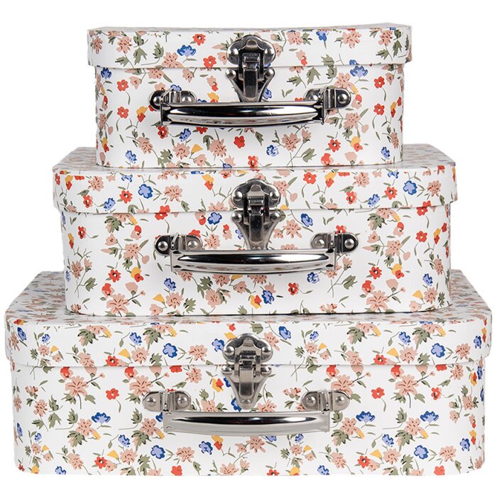 Clayre & Eef 66012 Set de 3 cutii decorative White Floral 30x22x9 la 20x17x8 cm