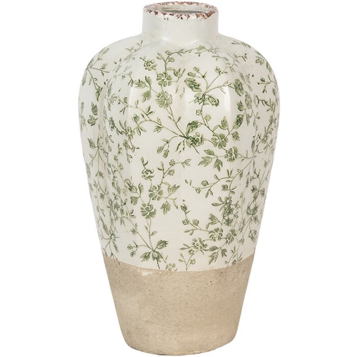 Clayre & Eef 6CE1936M Vaza Ceramică Bej Verde Ø 21x34 cm Stil rustic