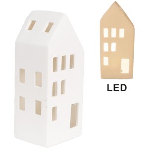 Clayre & Eef 6CE1793 Casă LED din porțelan 7x6x15 cm alb