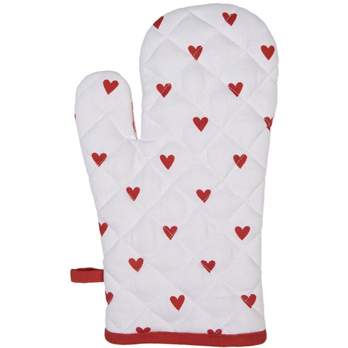 Clayre & Eef LVT44 Mănușă de cuptor White Red Hearts 18x30 cm