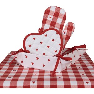 Clayre & Eef LVT44 Mănușă de cuptor White Red Hearts 18x30 cm