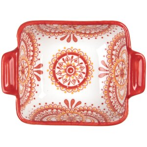 Clayre & Eef 6CEBO0186 Bol ceramic alb roșu 11x8x4 cm 75 ml