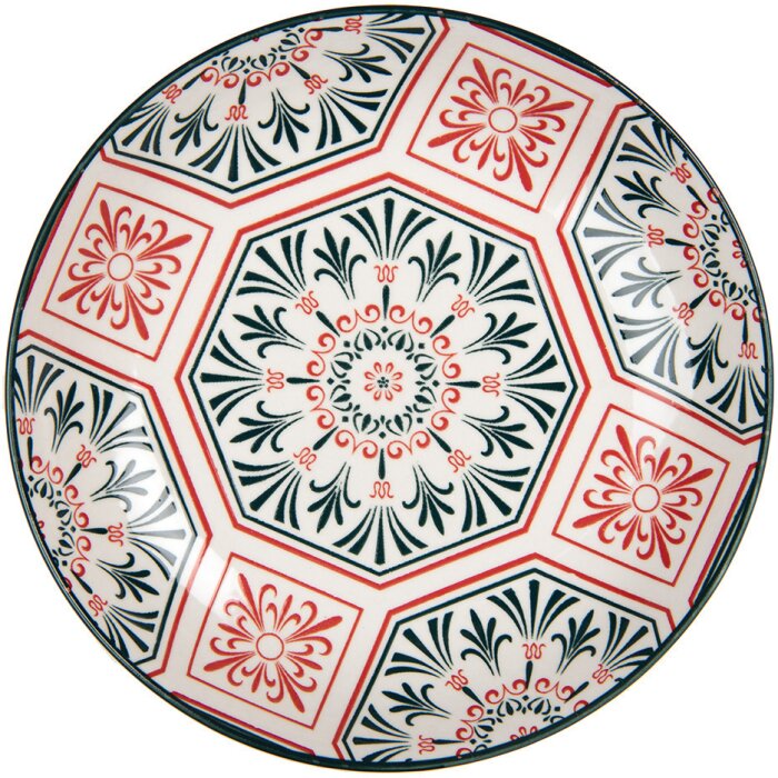 Clayre & Eef 6CEDP0164 Farfurie ceramică Ø 21 cm Alb Roșu Stil boem