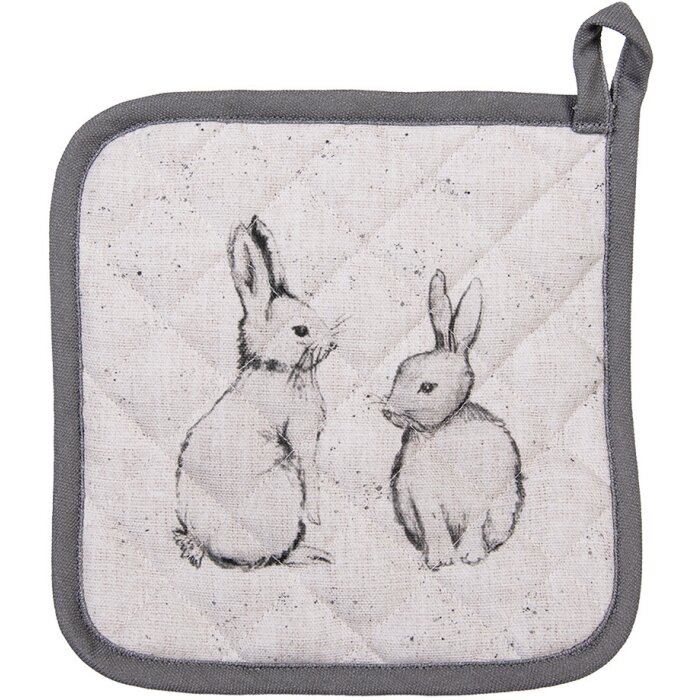 Clayre & Eef BNS45 Potholder 20x20 cm Bej Gri cu motiv de iepuraș