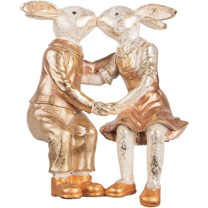 Clayre & Eef figurină decorativă cuplu iepure bej auriu 32x17x35 cm