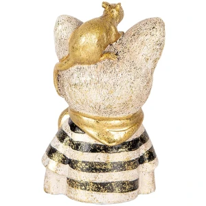 Clayre & Eef 6PR5075 Bust decorativ Pisică cu șoarece Aur Negru-alb 11x9x18 cm