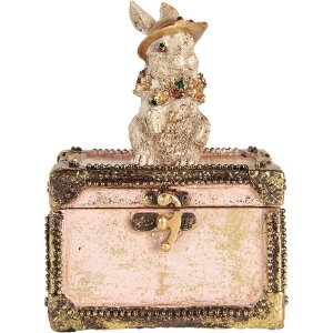 Clayre & Eef Cutie decorativă Figura iepure Poliresină Bej Roz Aur 12x8x16 cm