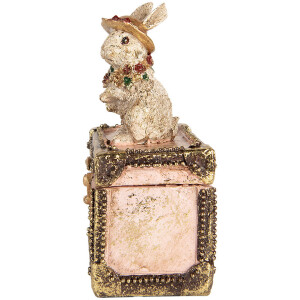 Clayre & Eef Cutie decorativă Figura iepure Poliresină Bej Roz Aur 12x8x16 cm