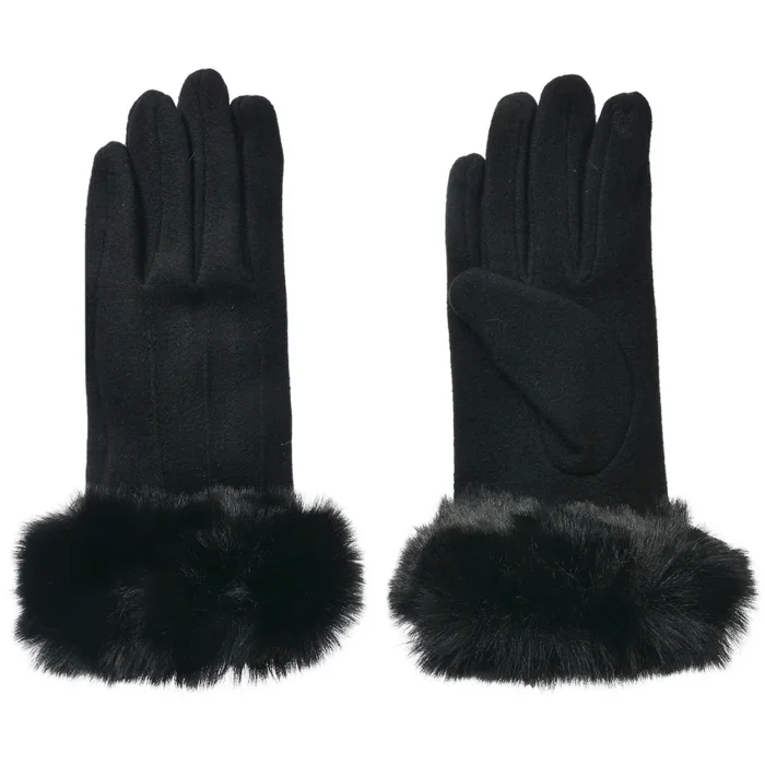 Juleeze Winter Gloves Faux Fur Trim Black 9x23 cm Ladies Gloves